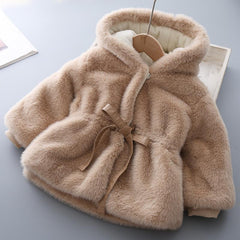 MAICOSY Baby Velvet Padded Wool Coat, Semi-Synthetic Fiber Body w/ Decorate Bows