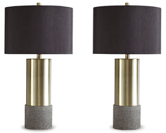 Gray+Brass Finish Faux Concrete Contemporary Table Lamp