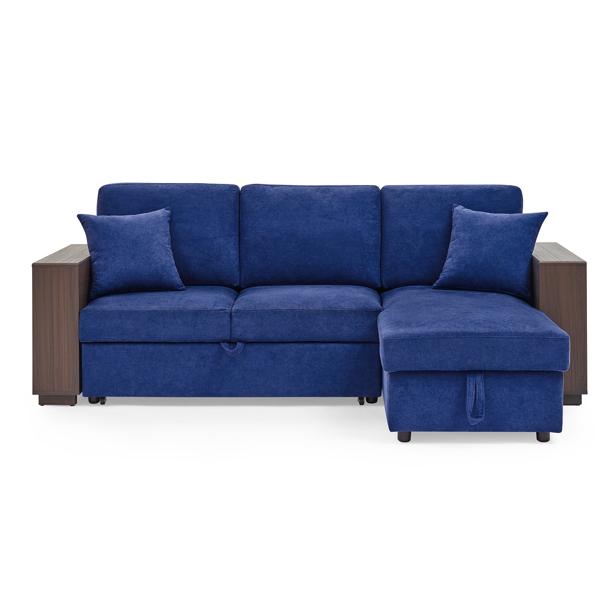 MAICOSY 88" Sleeper Sofa and Reversible Chaise Storage & Two Pillows, Navy Blue