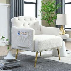 30 "W Modern Chesterfield Tufted Upholstered Chair with Deep Buttons - White Teddy