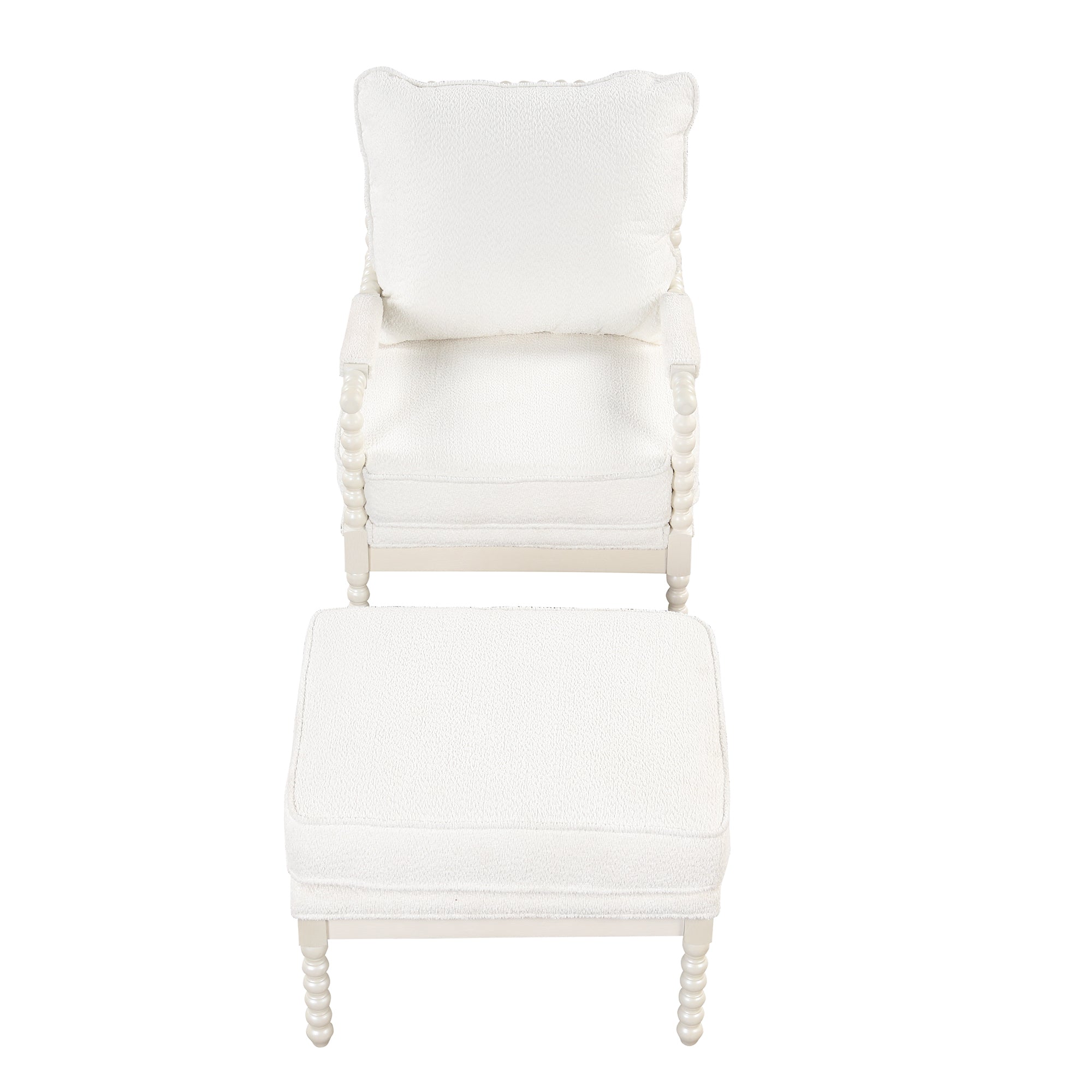 Modern Tufted Velvet Accent Chair with Ottoman - White