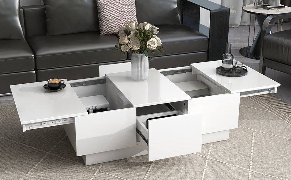 Multifunctional Coffee Table with 2 large Hidden Storage Compartment - White