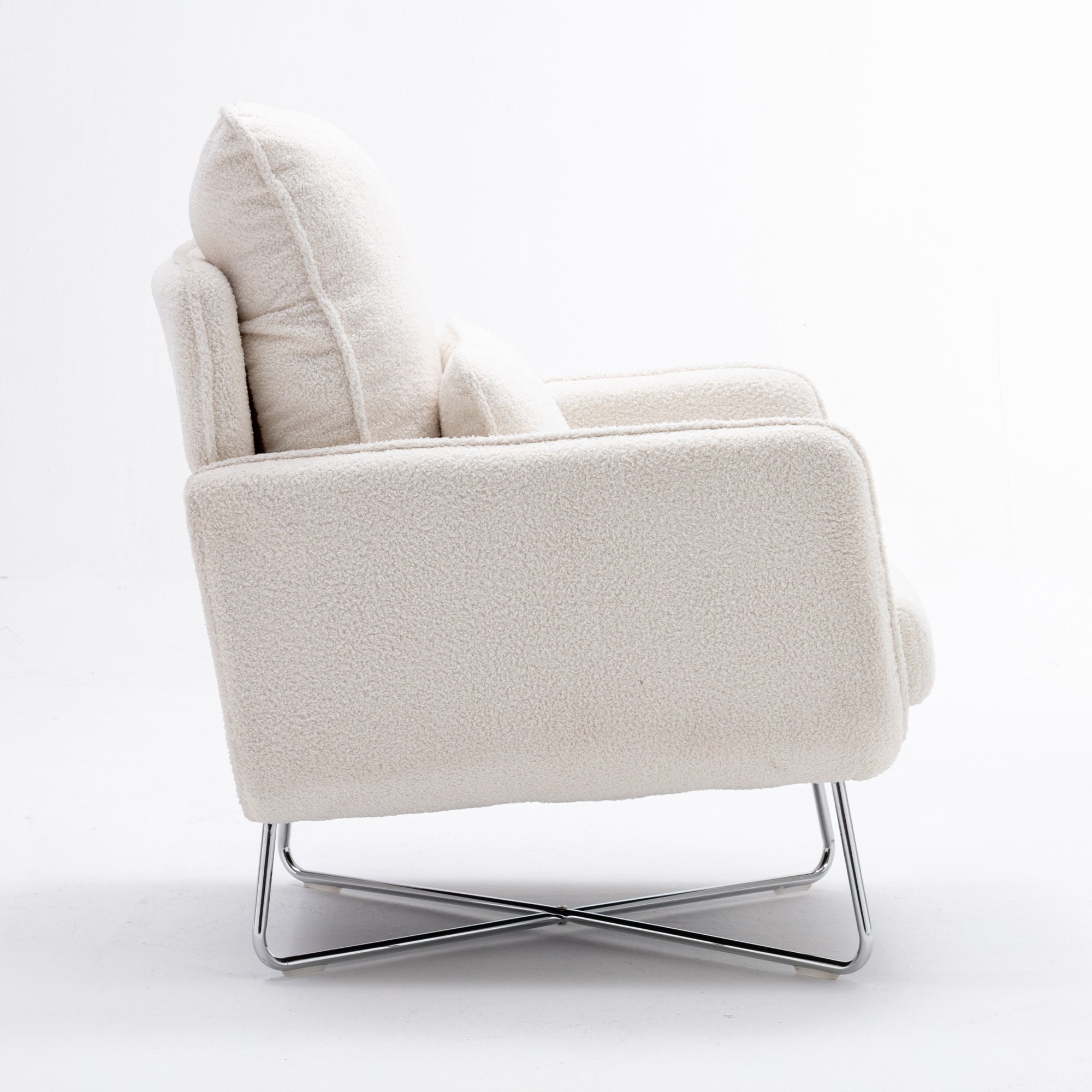 Modern Comfy Leisure Accent Chair, Teddy Short Velvet Armchair with Lumbar Pillow - Cream White