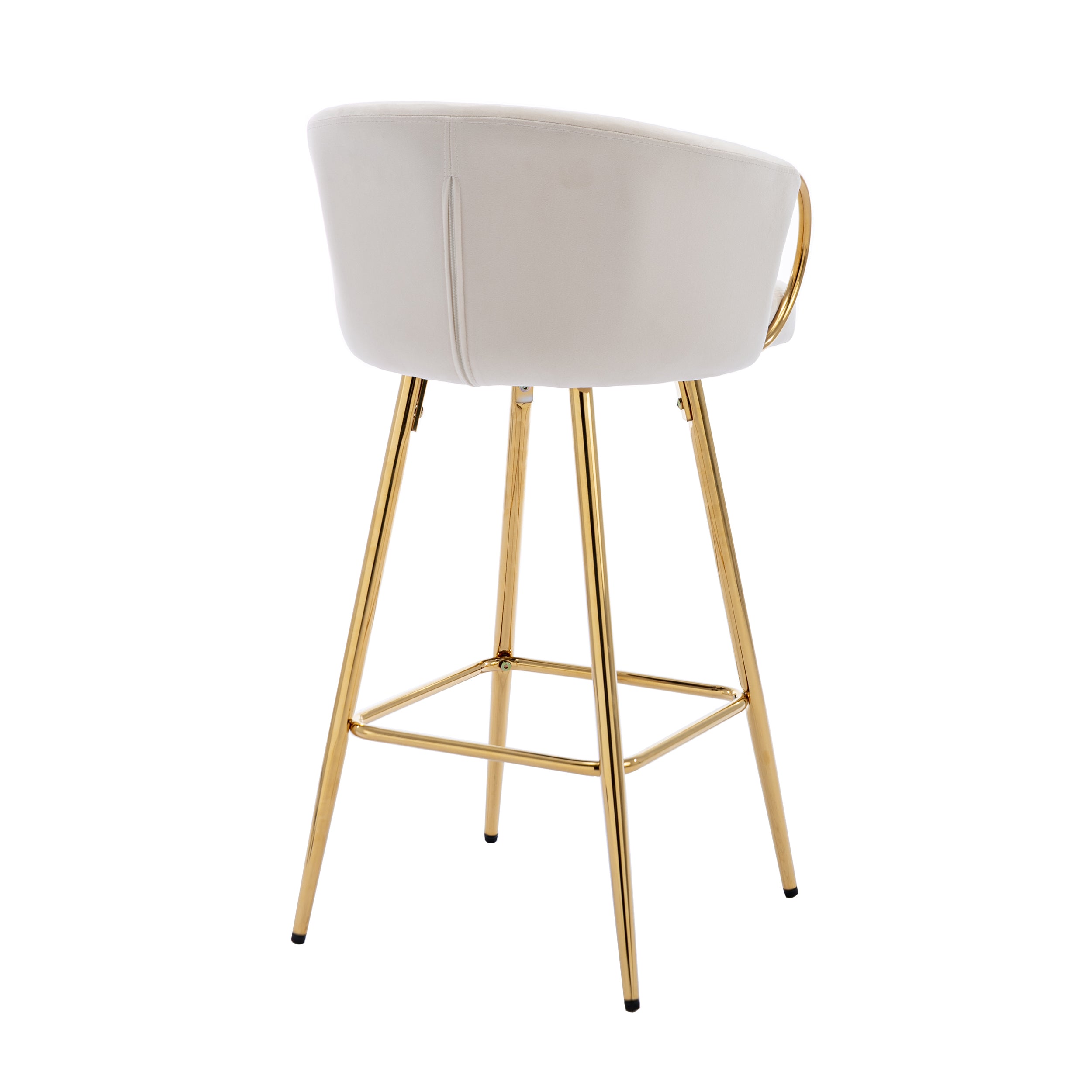 26 Inch Set of 2 Bar Stools, with Chrome Footrest and Base Velvet + Golden Leg Simple Bar Stool - Cream