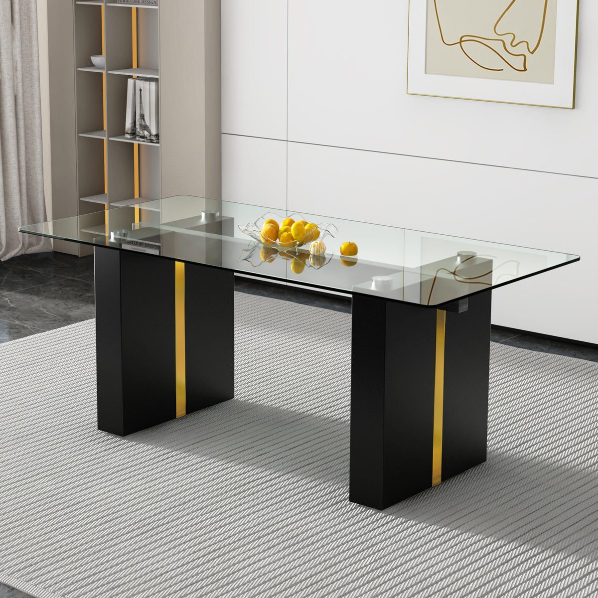 Modern Glass Table for 6-8 people - Black and Gold