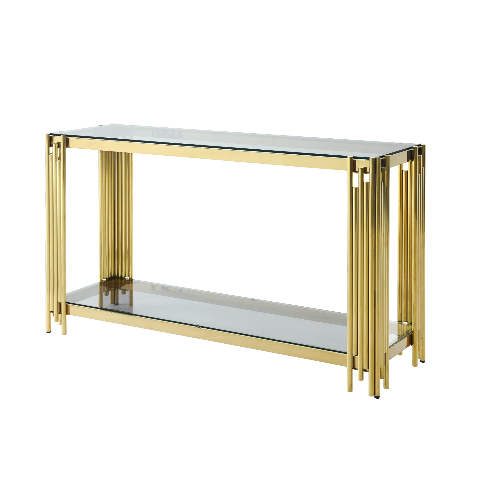 Modern Glass Console Table with Sturdy Metal Frame and Clear Tempered Glass Top - Gold Finish