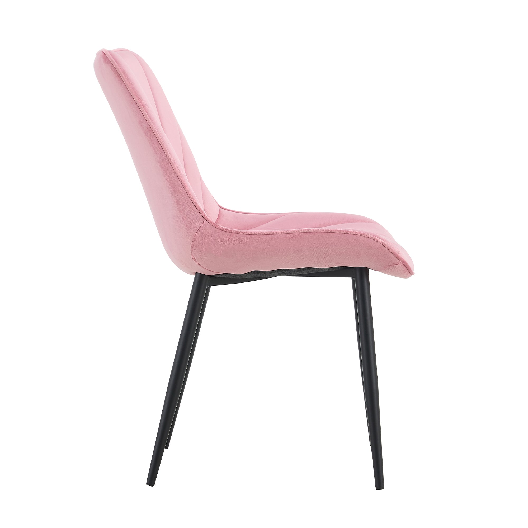 Modern Velvet Dining Chairs with Cushion Seat Back Black Coated Legs Upholstered (Set of 4) - Pink