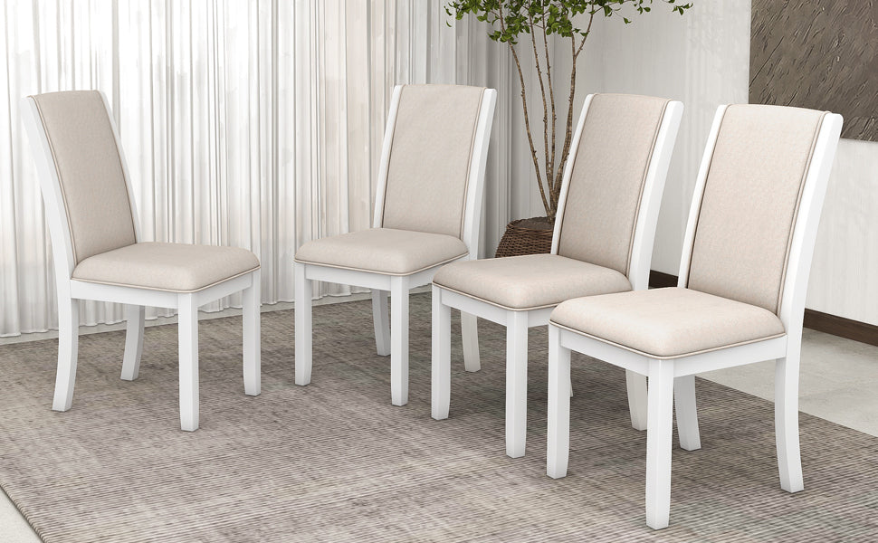 Farmhouse Wood Full Back Dining Chairs with Upholstered Cushions (Set of 4) - White+Cushion Beige