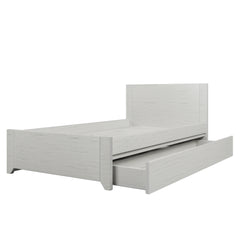 Twin Size Bed with Reversible Pull-out Storage Drawer Gray Wood Grain Sticker Surfaces - Off White