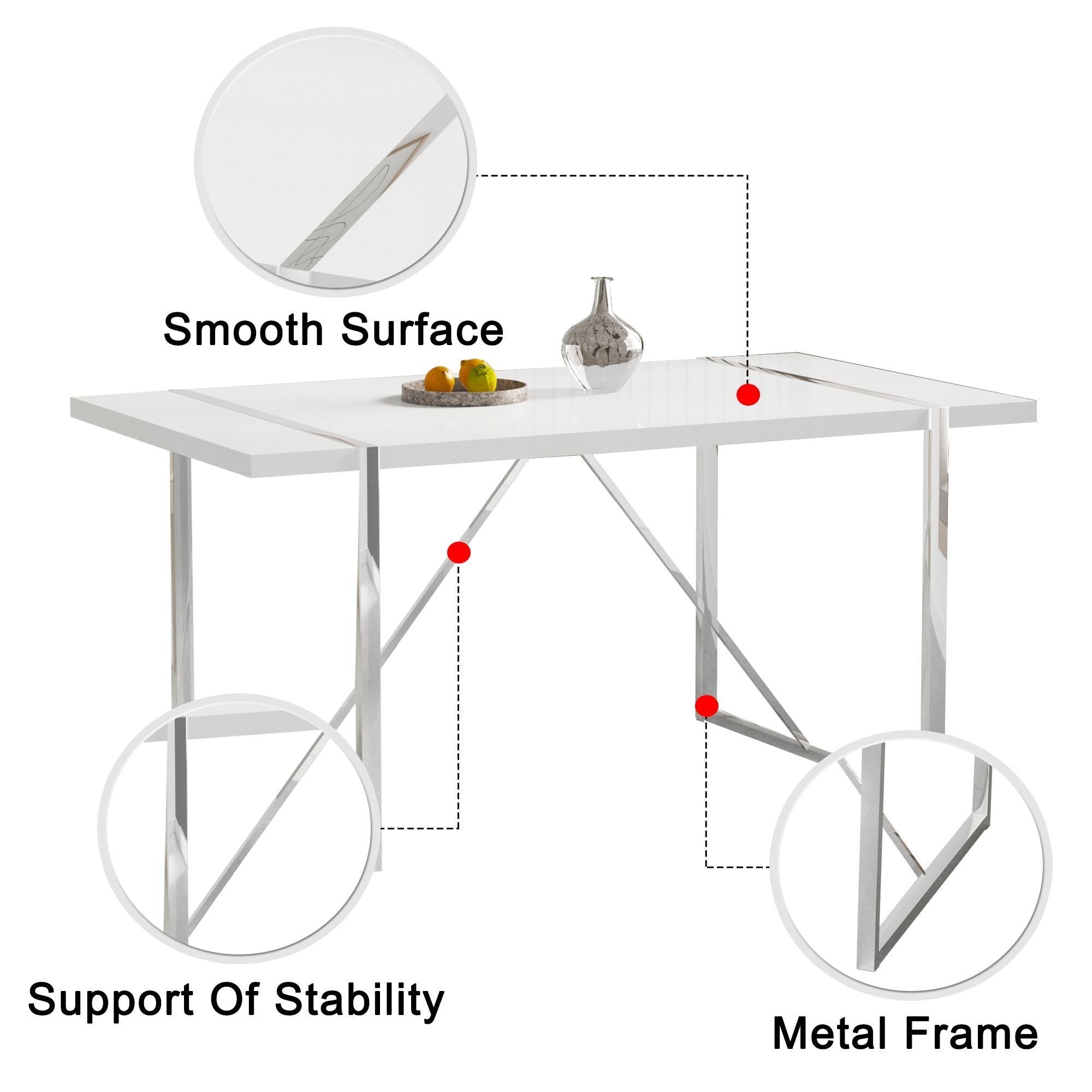 Dining Table Rustic Rectangular MDF Wood White Dining Table For 4-6 Person with 1.6" Thick Engineered Wood Tabletop and plating Metal Legs