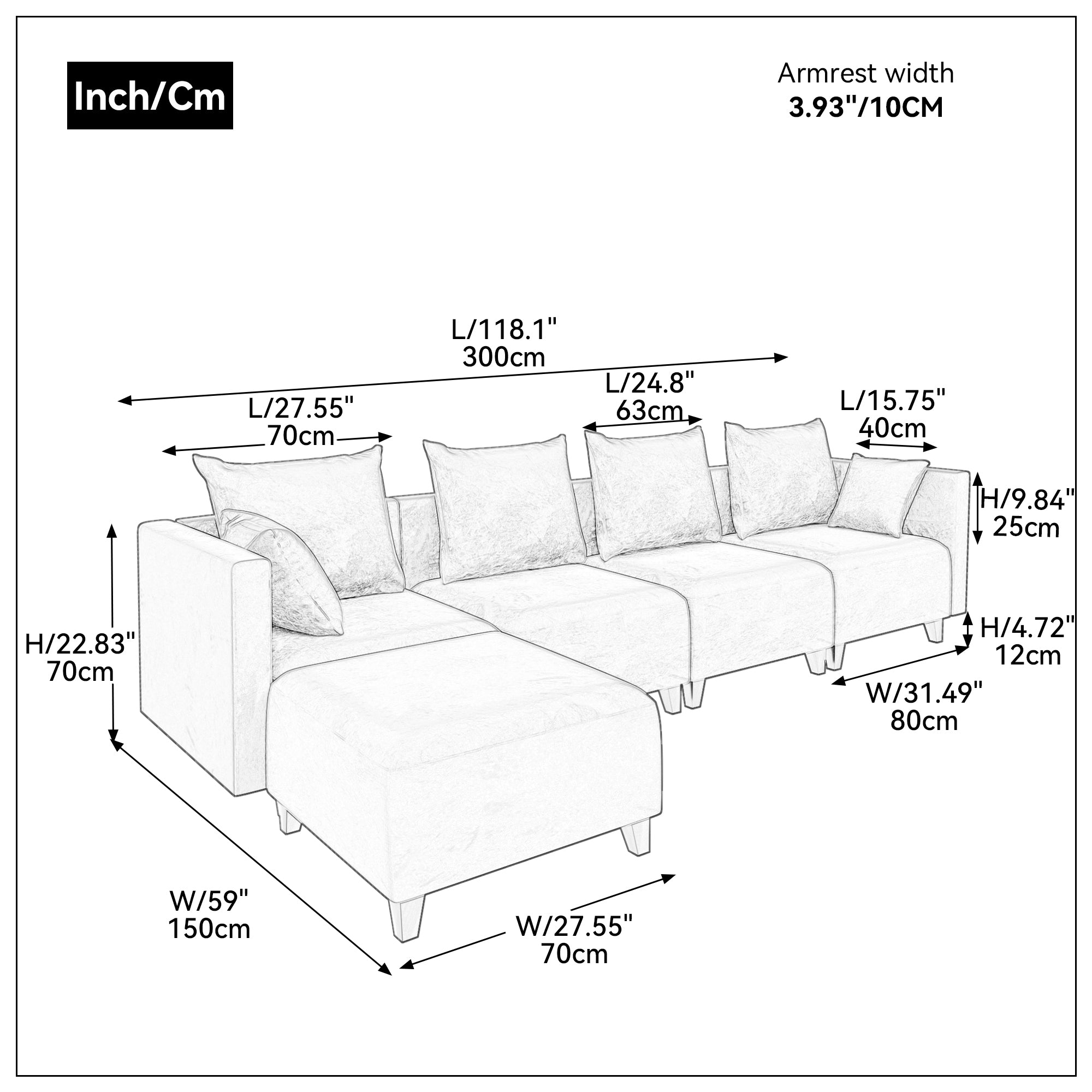 Sectional Sofa, L shape Module Couch with Pillows - Beige