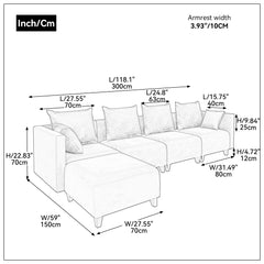 Sectional Sofa, L shape Module Couch with Pillows - Beige