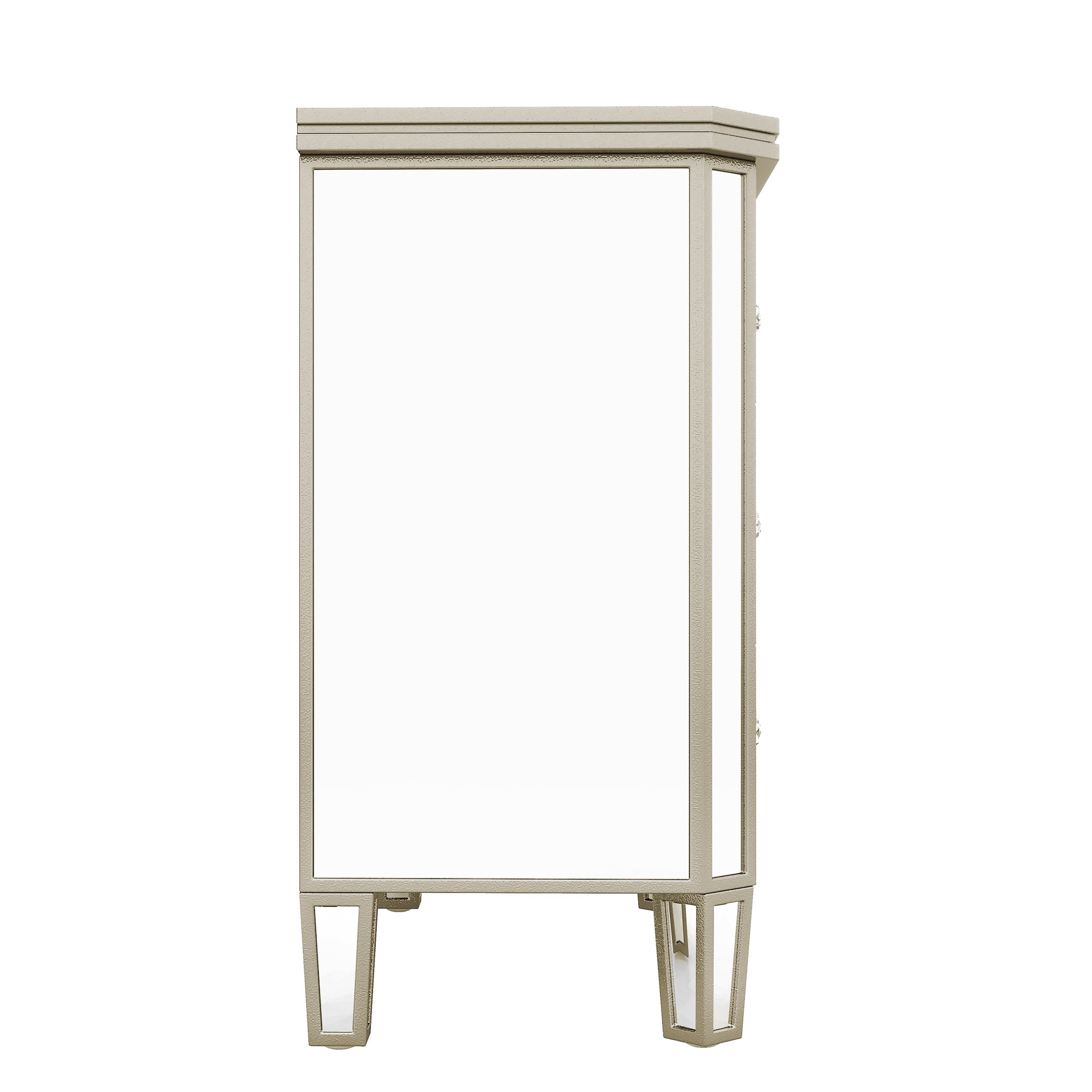 Elegant Mirrored 3-Drawer Chest with Golden Lines Storage Cabinet