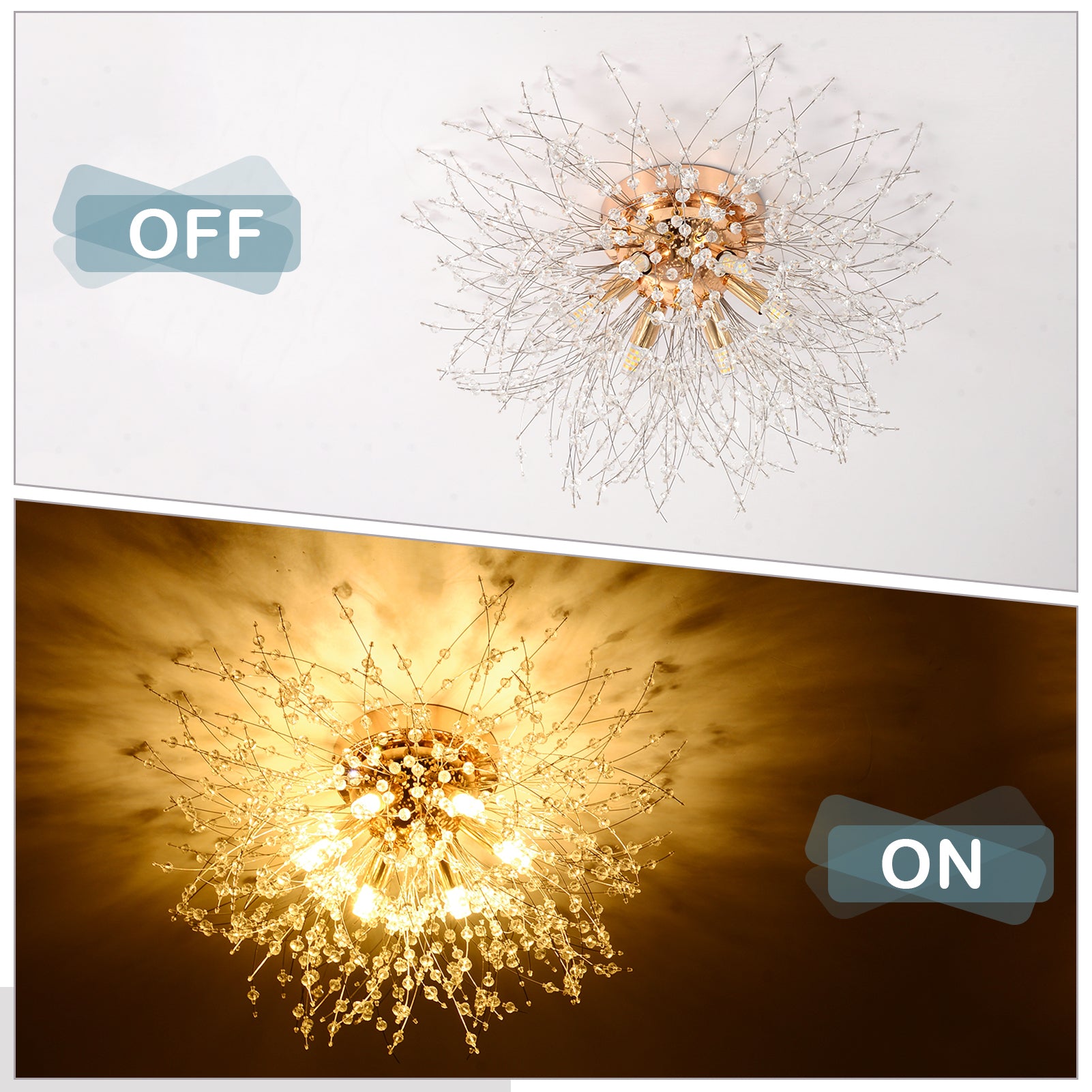 Crystal Flush Mount Ceiling Light - Golden