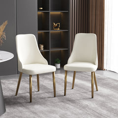 Modern Dining Chairs With Solid Wood Metal Legs (Set of 2) - White