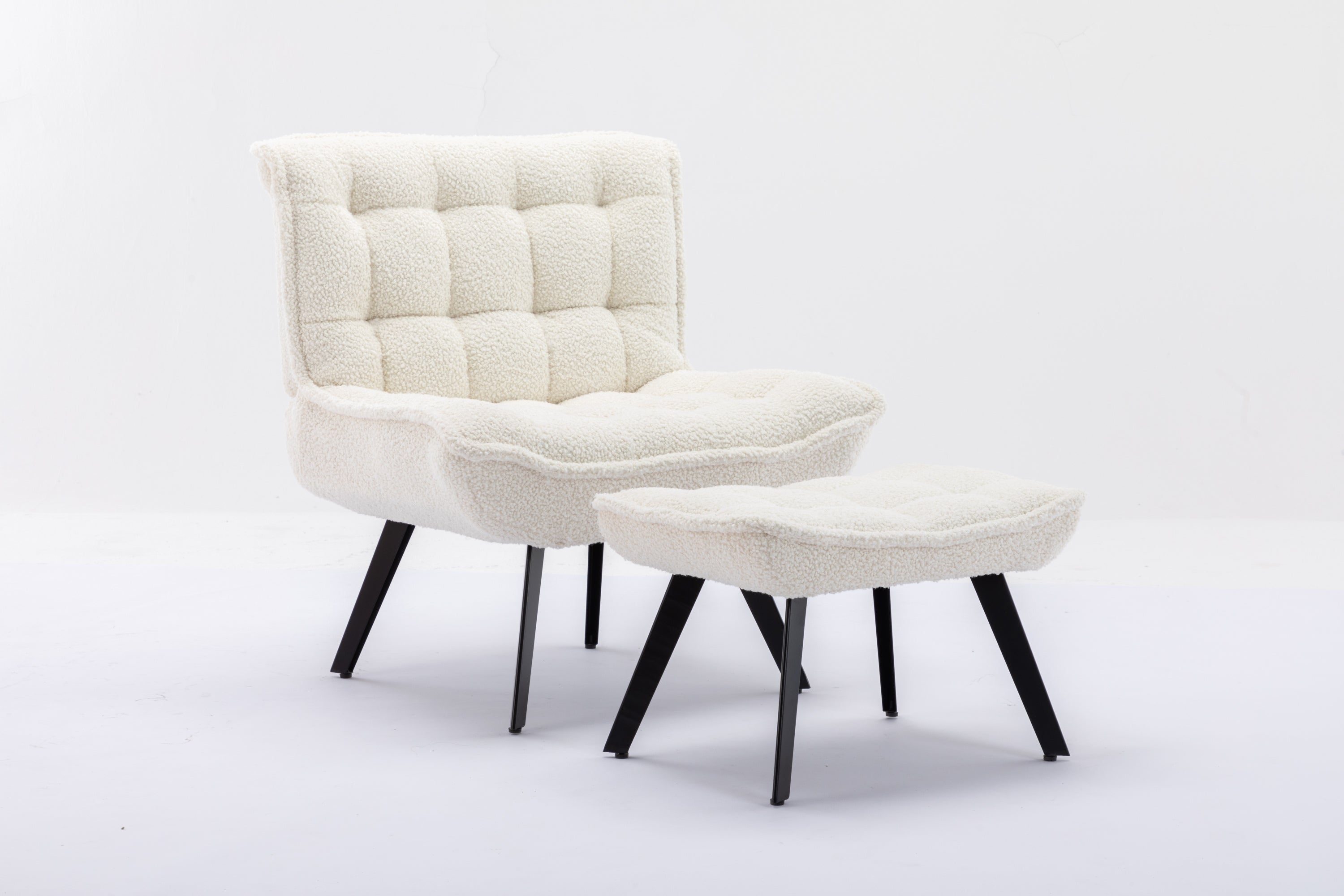 Modern Soft Teddy Fabric Large Width Accent Chair - White