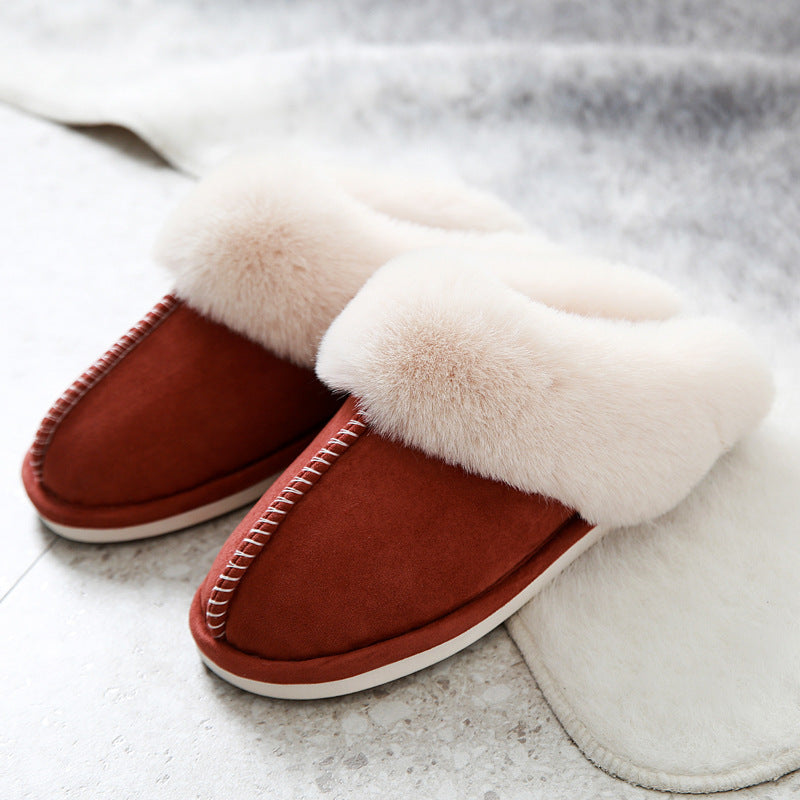 Men-Women Fluffy Cotton Slippers with Soft Faux Fur Leather for Bathroom