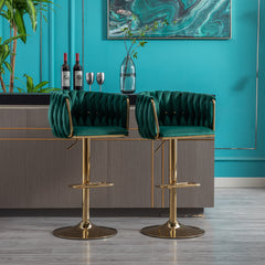 Bar Stools with Chrome Footrest and Base Swivel Height Adjustable Golden Leg - Green