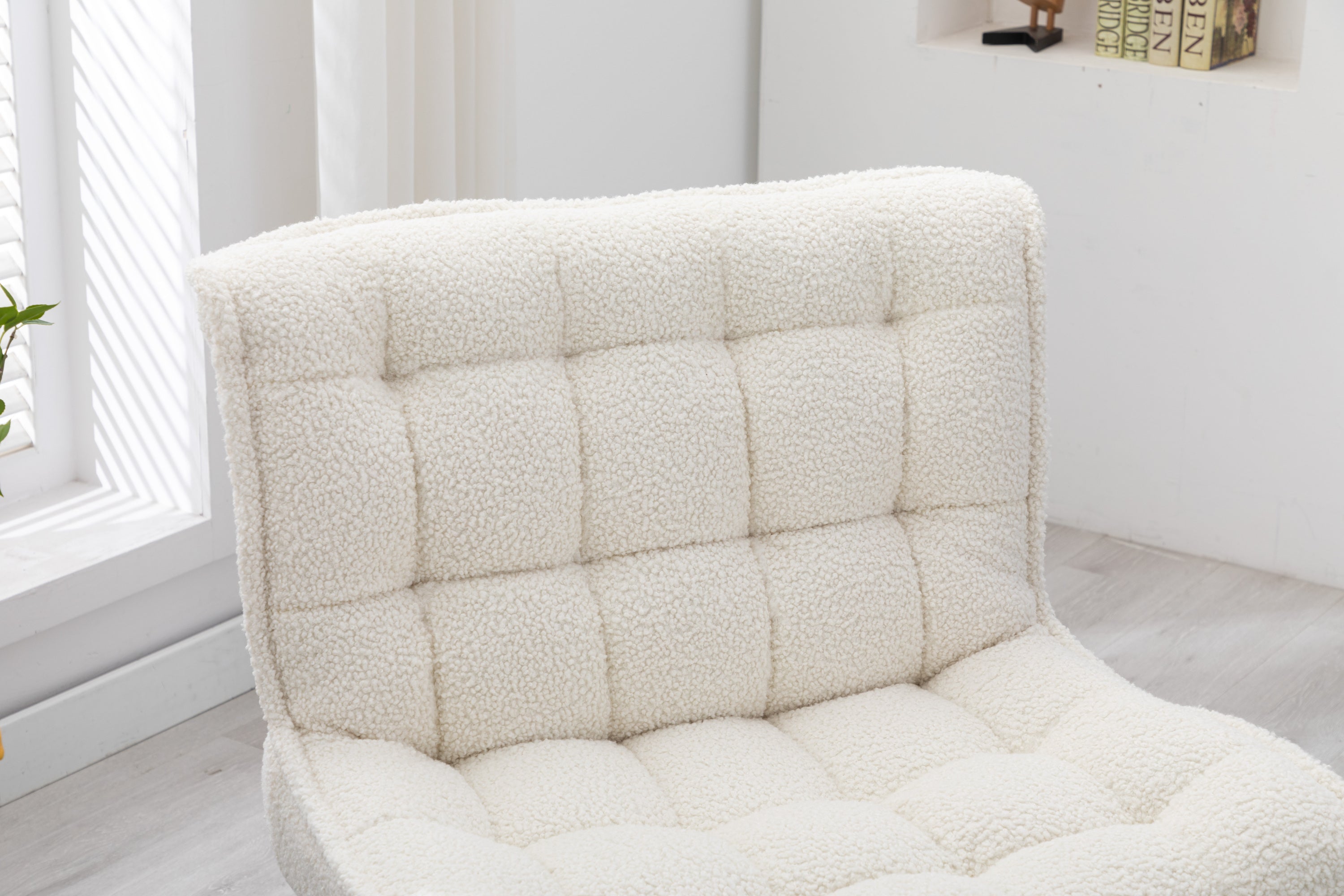 Modern Soft Teddy Fabric Large Width Accent Chair - White