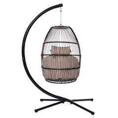 Outdoor Patio Rattan Swing Hammock Egg Chair With C Type Bracket + Cushion And Pillow