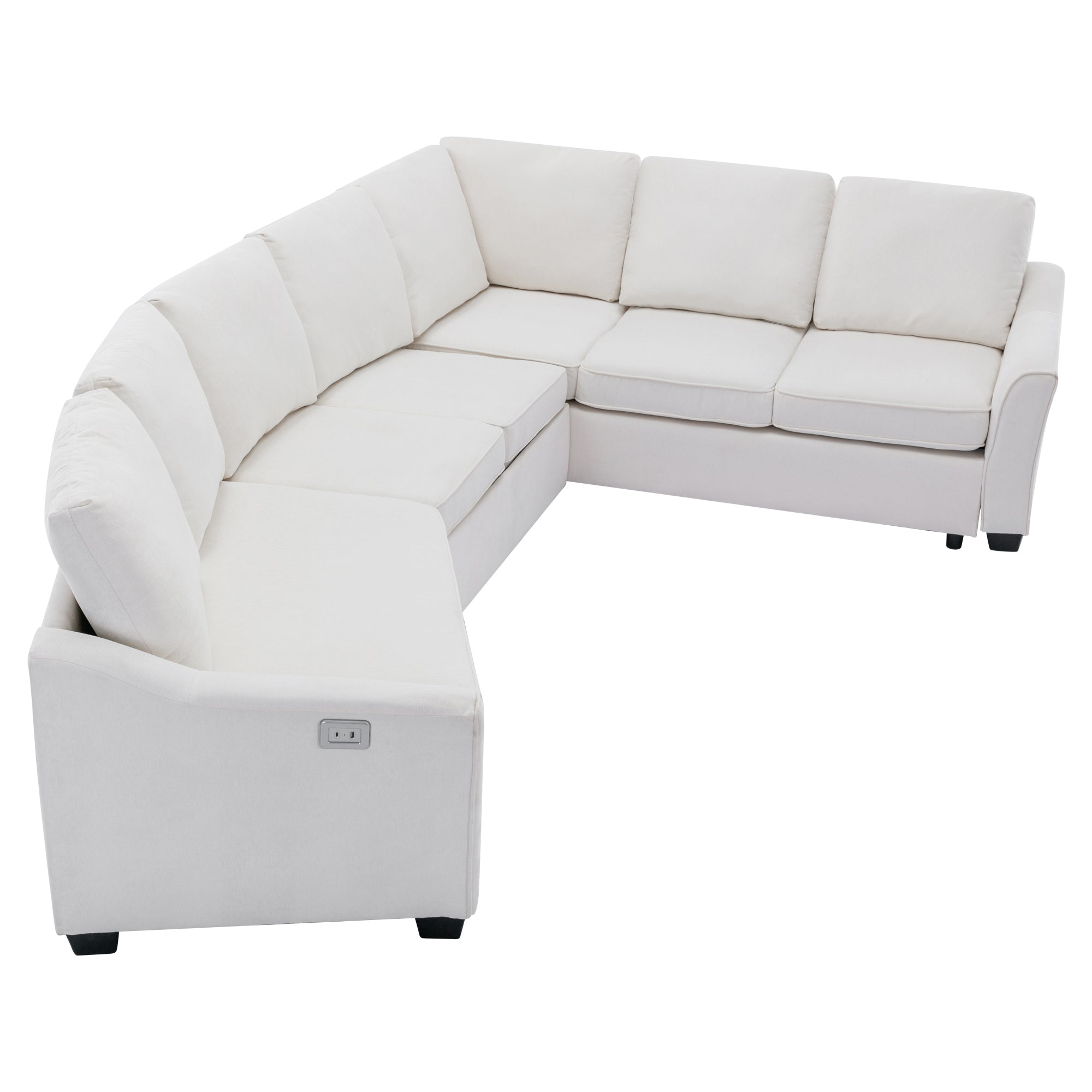 129.5" Sectional Sleeper Sofa with Pull-Out Bed Modern L-Shape Couch Bed with USB Charging Port - Beige