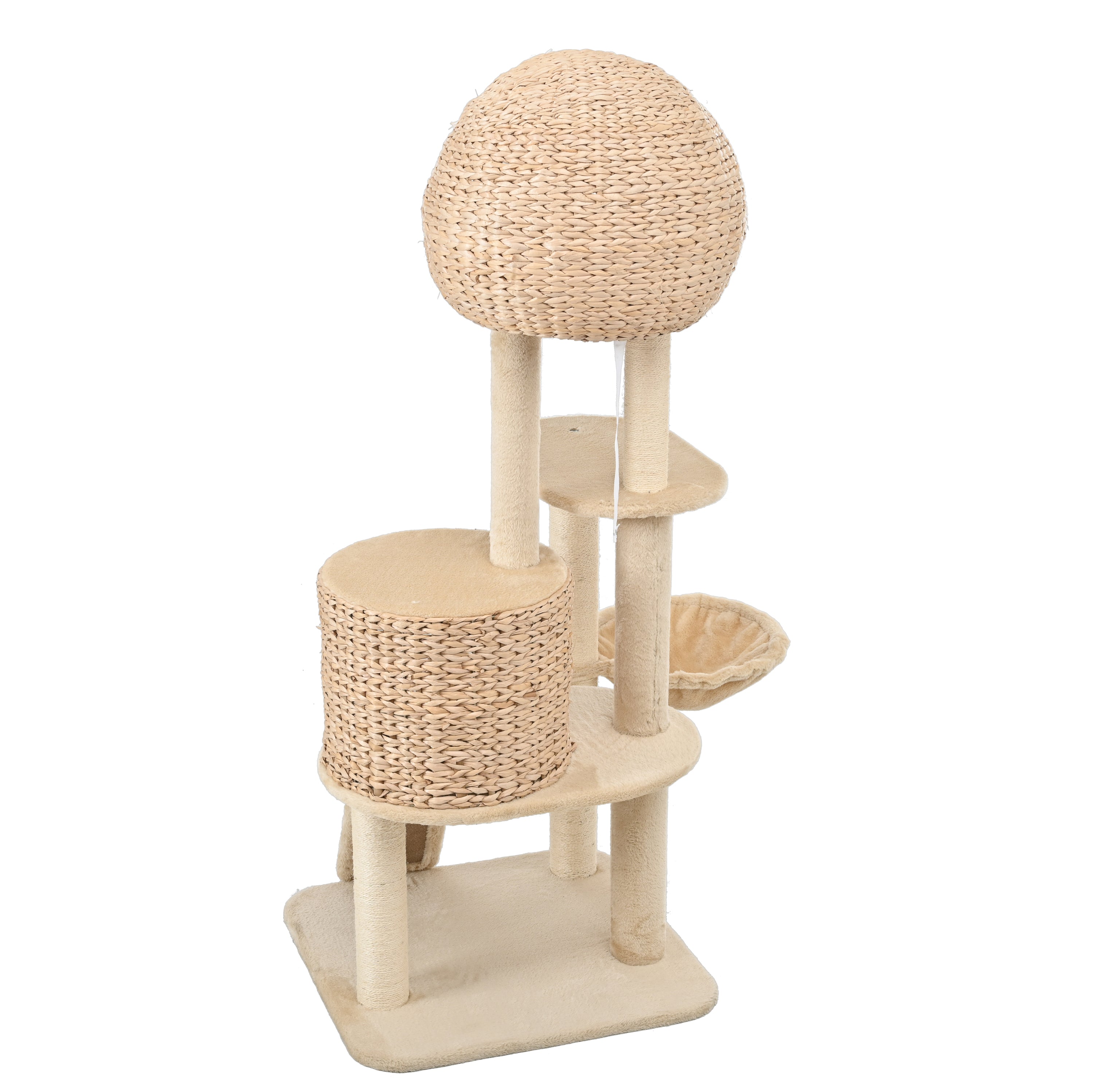 Cat Tree, 59-Inch Cat Tower for Indoor Cats, Plush Multi-Level Cat Condo with 2 Perches, 2 Caves, Cozy Basket and Scratching Board - Beige