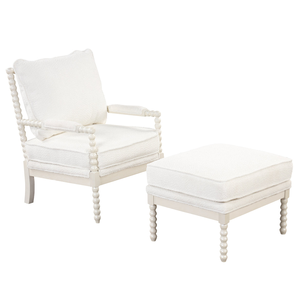 Modern Tufted Velvet Accent Chair with Ottoman - White