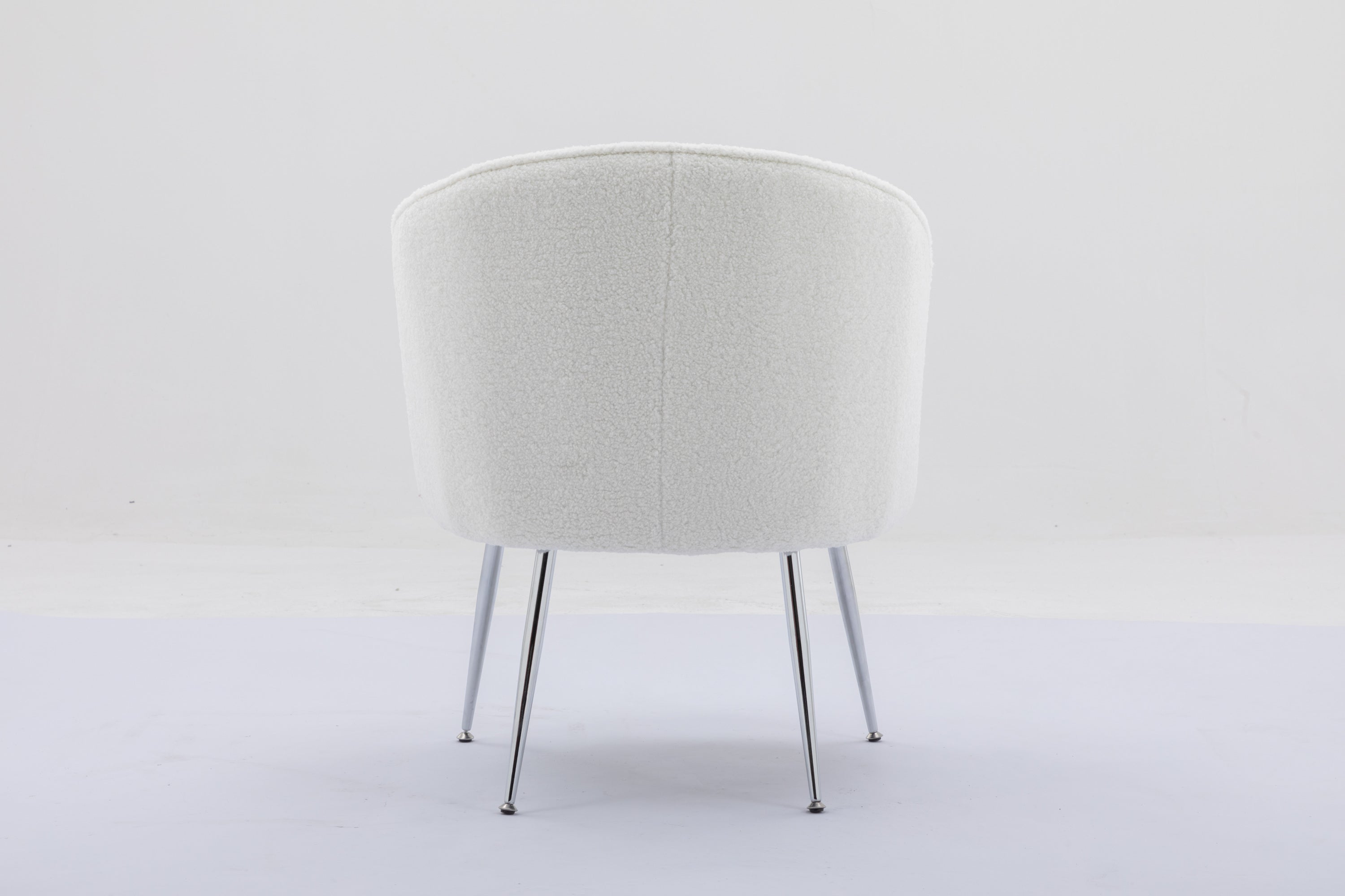 Soft Teddy Fabric Accent Armchair Dining Chair With Shining Electroplated Chrome Legs - Ivory White