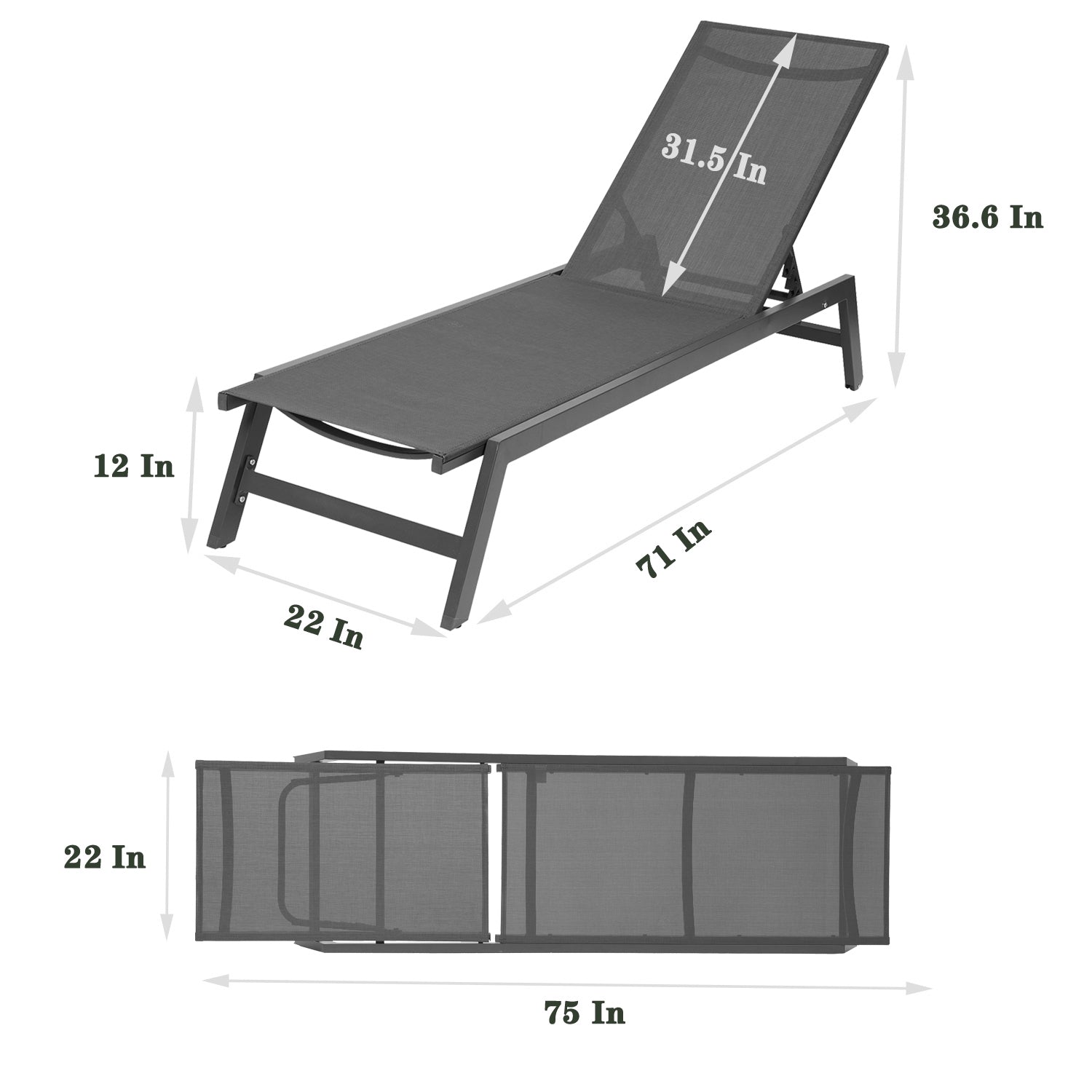 French Provencal Style Outdoor Chaise Lounge Set With Cushions, Five-Position Adjustable Aluminum Recliner, All Weather - Gray+ Blue White Stripes