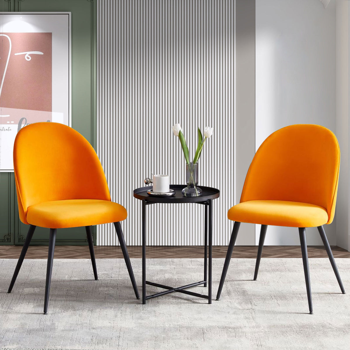 Dining Chair with Metal Black Legs (Set of 2) - Orange