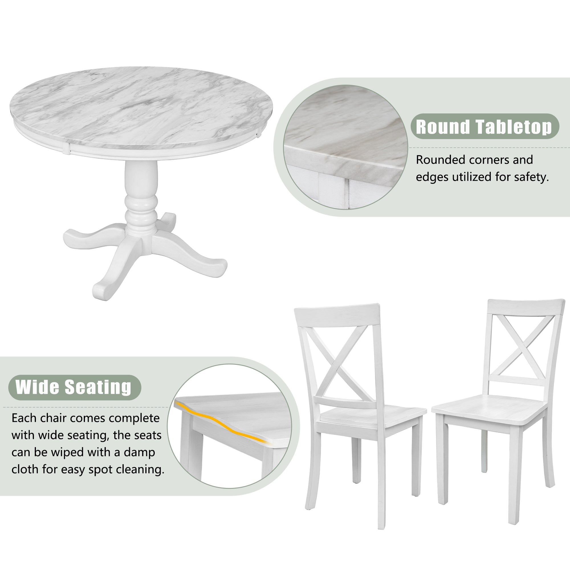 5 Pieces Dining Table and Chairs Set for 4 Persons - White