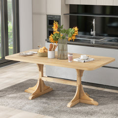 Retro Style Table 71'' Wooden Rectangular Table with Curved Design Legs - Natural Wood Wash