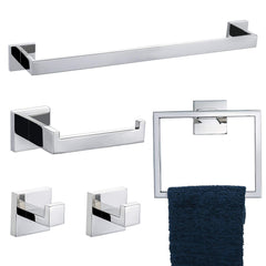 5 Pieces Bathroom Hardware Accessories Set Towel Bar Set Wall Mounted,Stainless Steel - Chrome