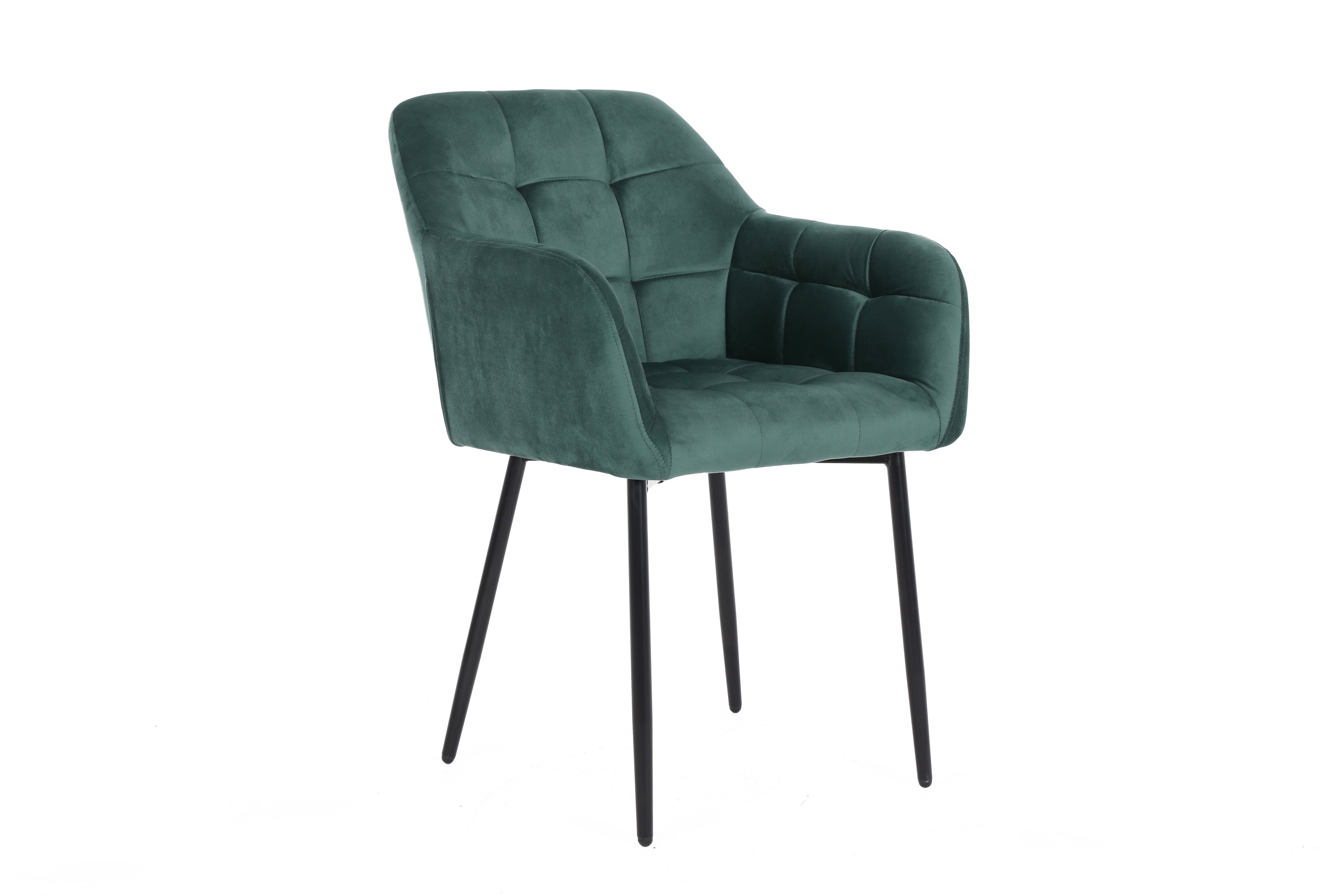 Modern Velvet Dining Chairs with Backrest Armrests (Set of 2) - Green