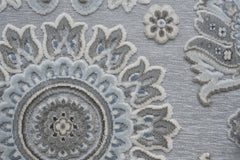 Lily Light Gray, Medium Gray, Blue and Ivory Chenille and Viscose High - Low Area Rug 5x8