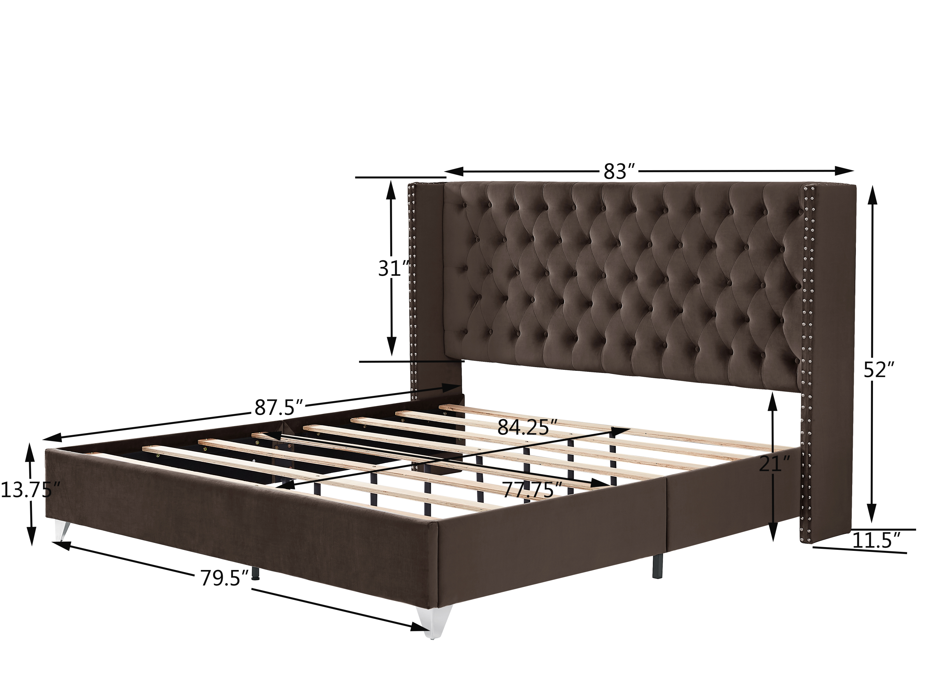 King bed + 1 Nightstand - Button designed Headboard