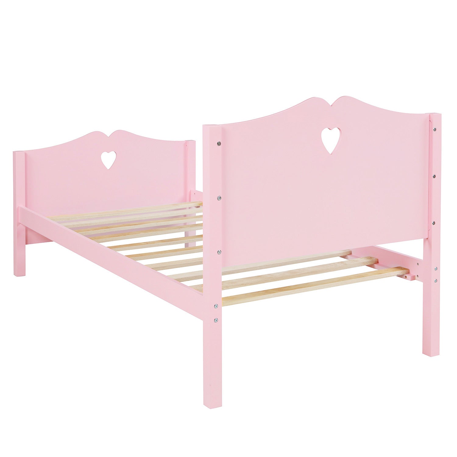 Twin Size Wood Platform Bed with Headboar - Pink