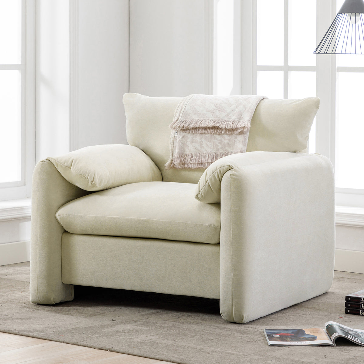 Modern Style Chenille Oversized Armchair Accent Chair - Cream