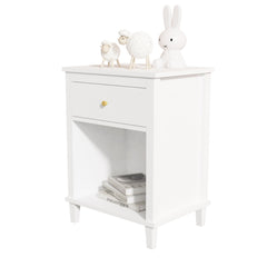 Wooden Nightstand with One Drawer One Shelf for Kids - White