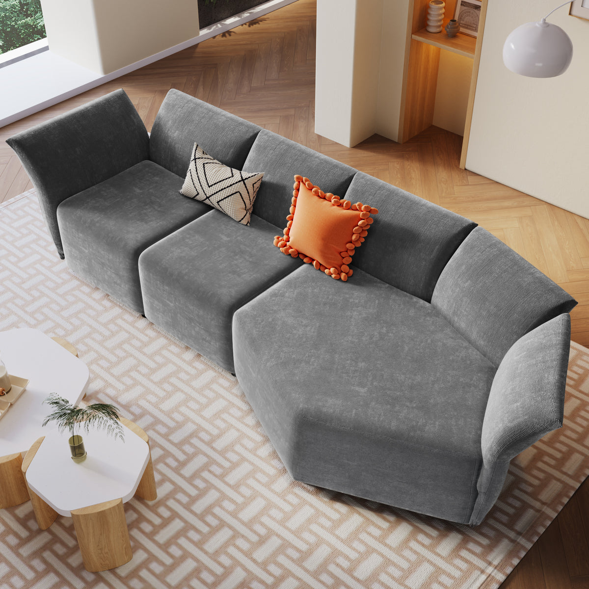 Stylish Sofa Set with Polyester Upholstery with Adjustable Back with Free Combination for Living Room - Gray