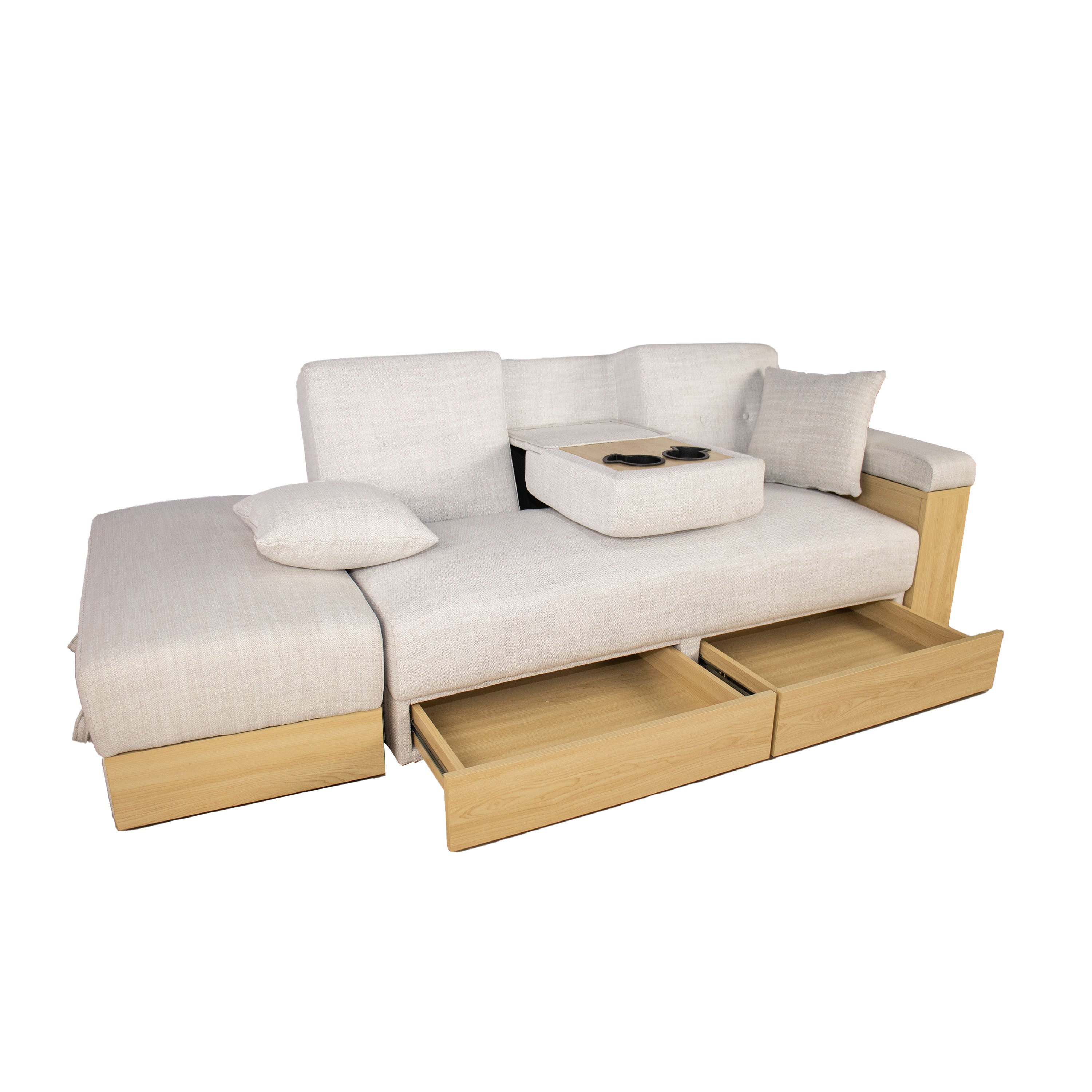 Multi-functional sofa with storage box and drawer - Light Gray