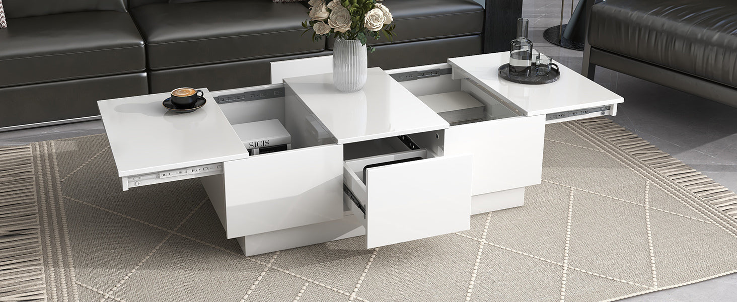 Multifunctional Coffee Table with 2 large Hidden Storage Compartment - White