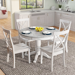 5 Pieces Dining Table and Chairs Set for 4 Persons - White