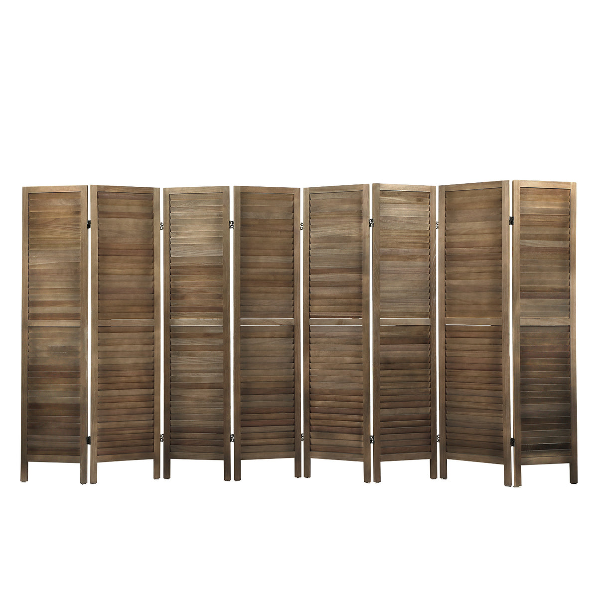 8 Panel Screen Folding Louvered Room Divider - Brown