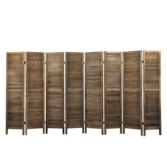 8 Panel Screen Folding Louvered Room Divider - Brown