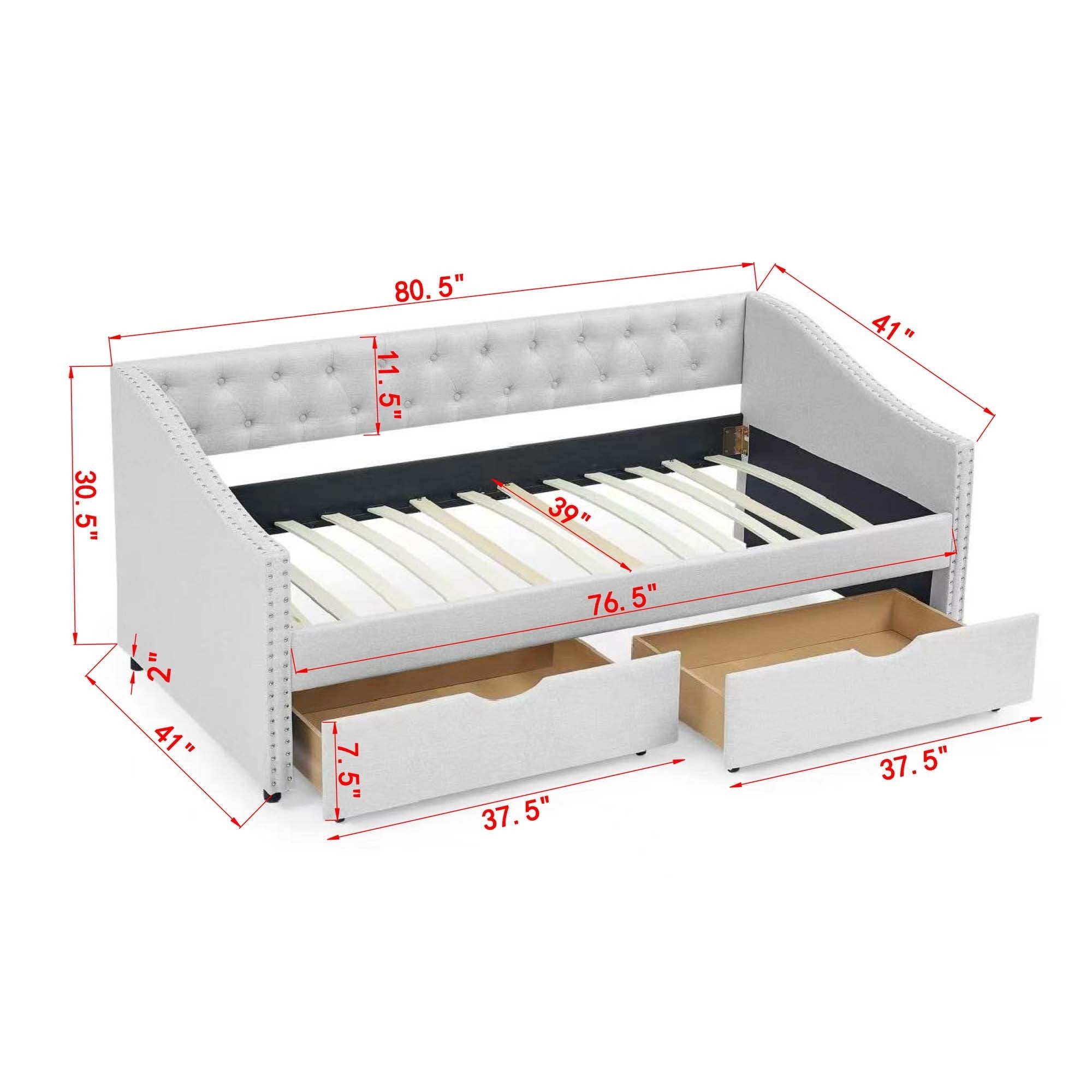 Twin Size Daybed with Drawers Upholstered Tufted Sofa Bed - Beige