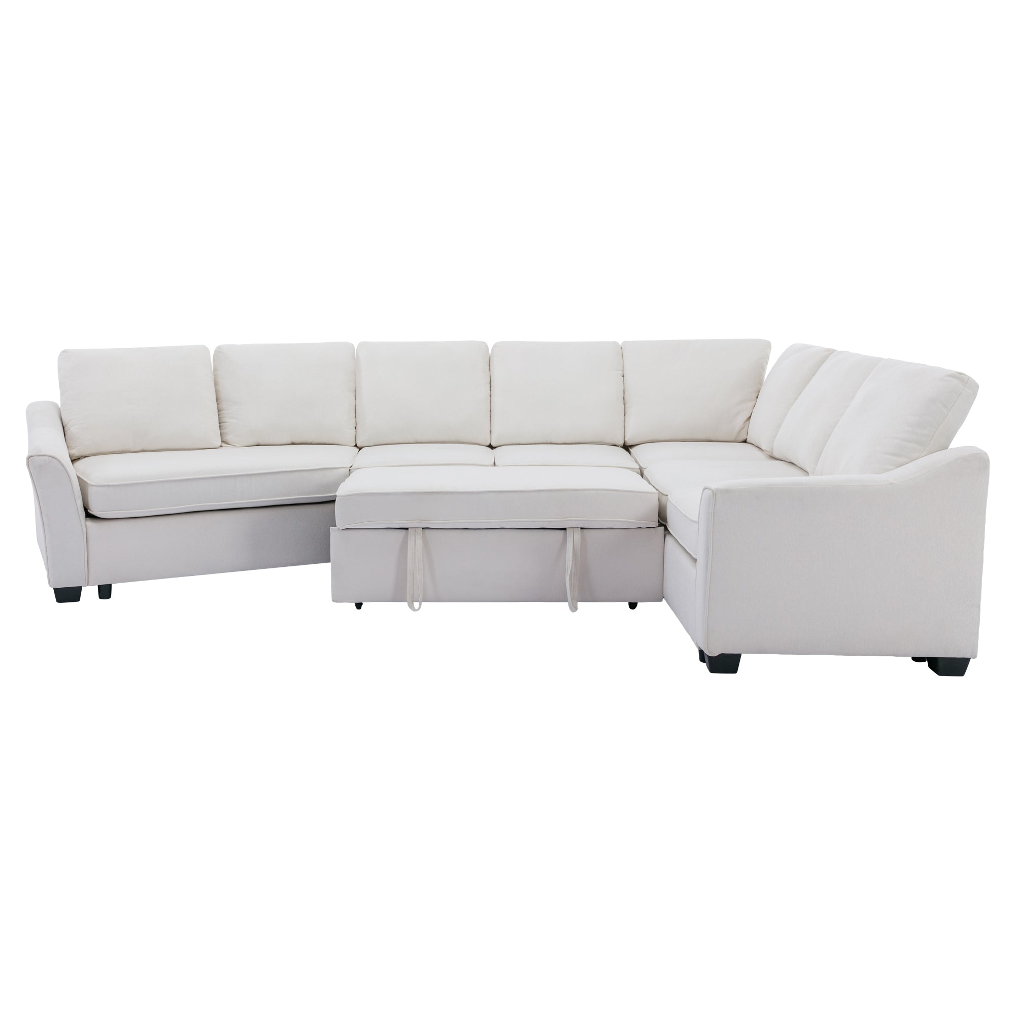 129.5" Sectional Sleeper Sofa with Pull-Out Bed Modern L-Shape Couch Bed with USB Charging Port - Beige