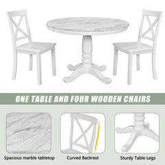 5 Pieces Dining Table and Chairs Set for 4 Persons - White