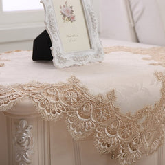 Lace Round tablecloth with Embroidery, Decorative Dining Polyester Cloth