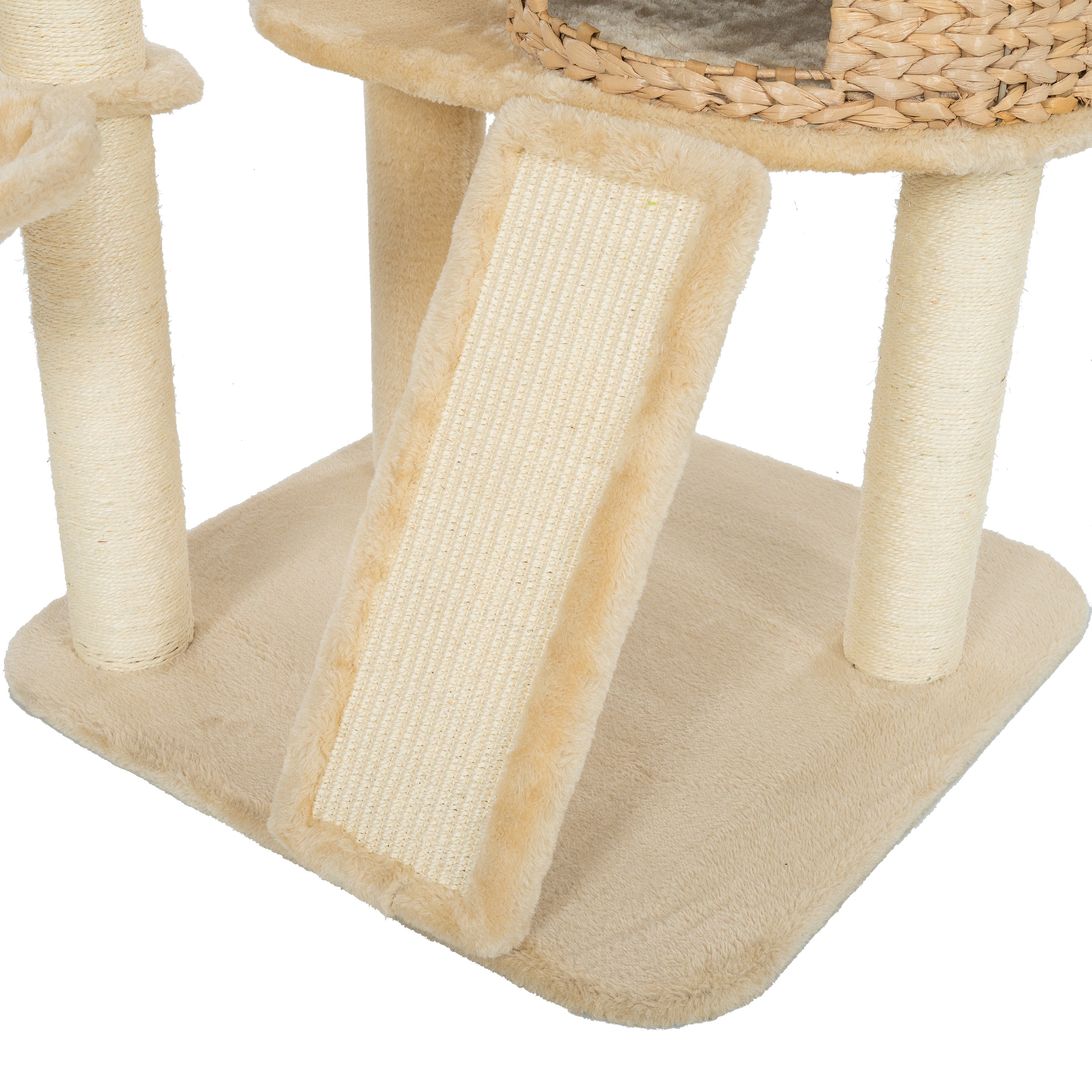 Cat Tree, 59-Inch Cat Tower for Indoor Cats, Plush Multi-Level Cat Condo with 2 Perches, 2 Caves, Cozy Basket and Scratching Board - Beige